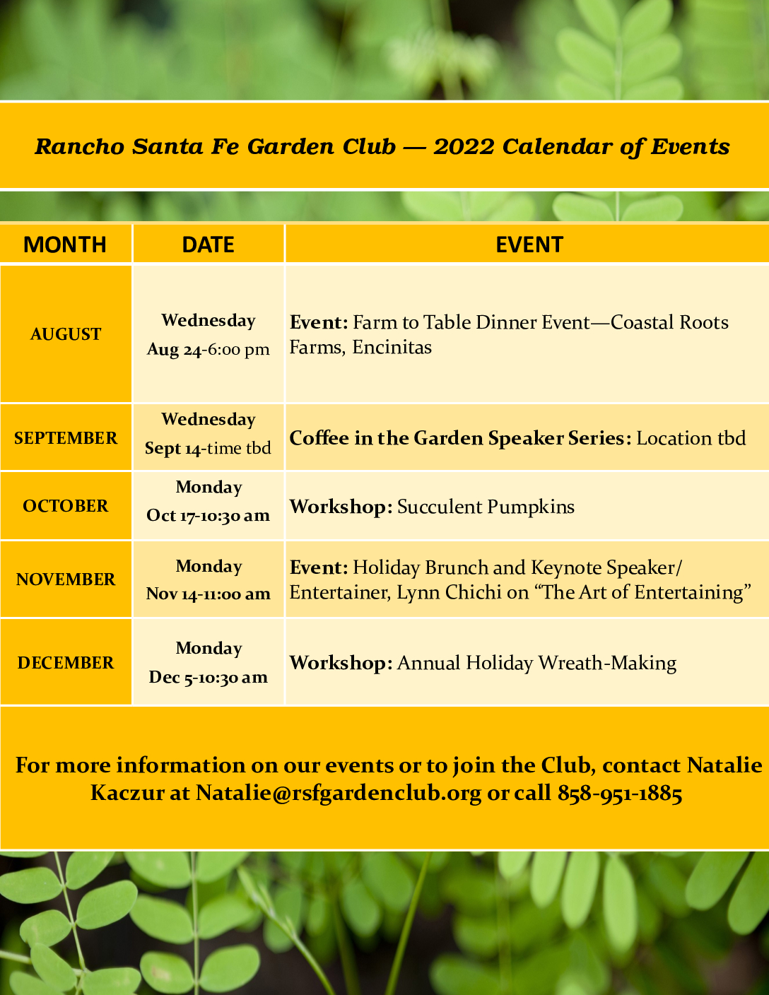 2022 Calendar of Events Rancho Santa Fe Garden Club